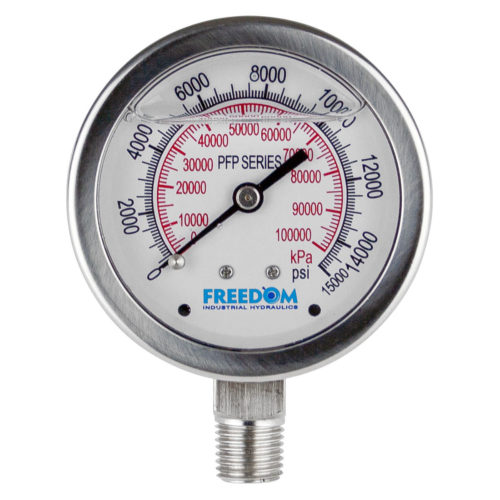 2.5 Inch Face, Glycerin Filled Liquid Gauge, 15,000 Psi, 1/4 Inch Nptf