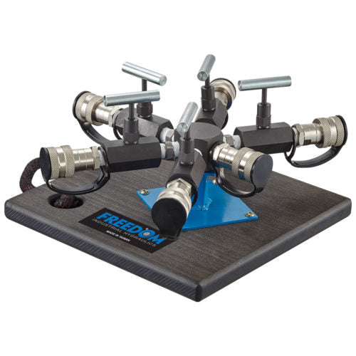 6 Port Hexagon Manifild With Needle Valves, Couplers, And Support Base, 1 In - 5 Out, 3/8" Nptf